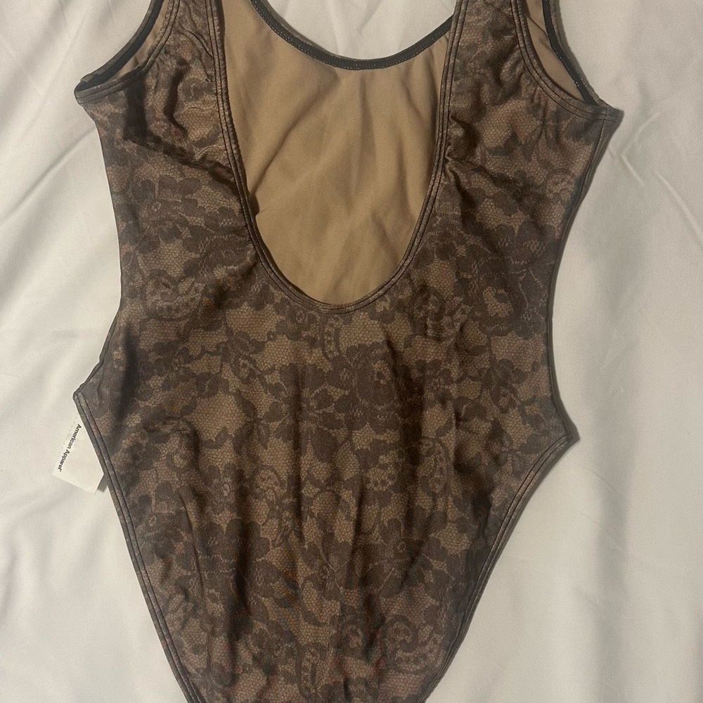 American Apparel Black and Tan Lace One Piece Swimsuit